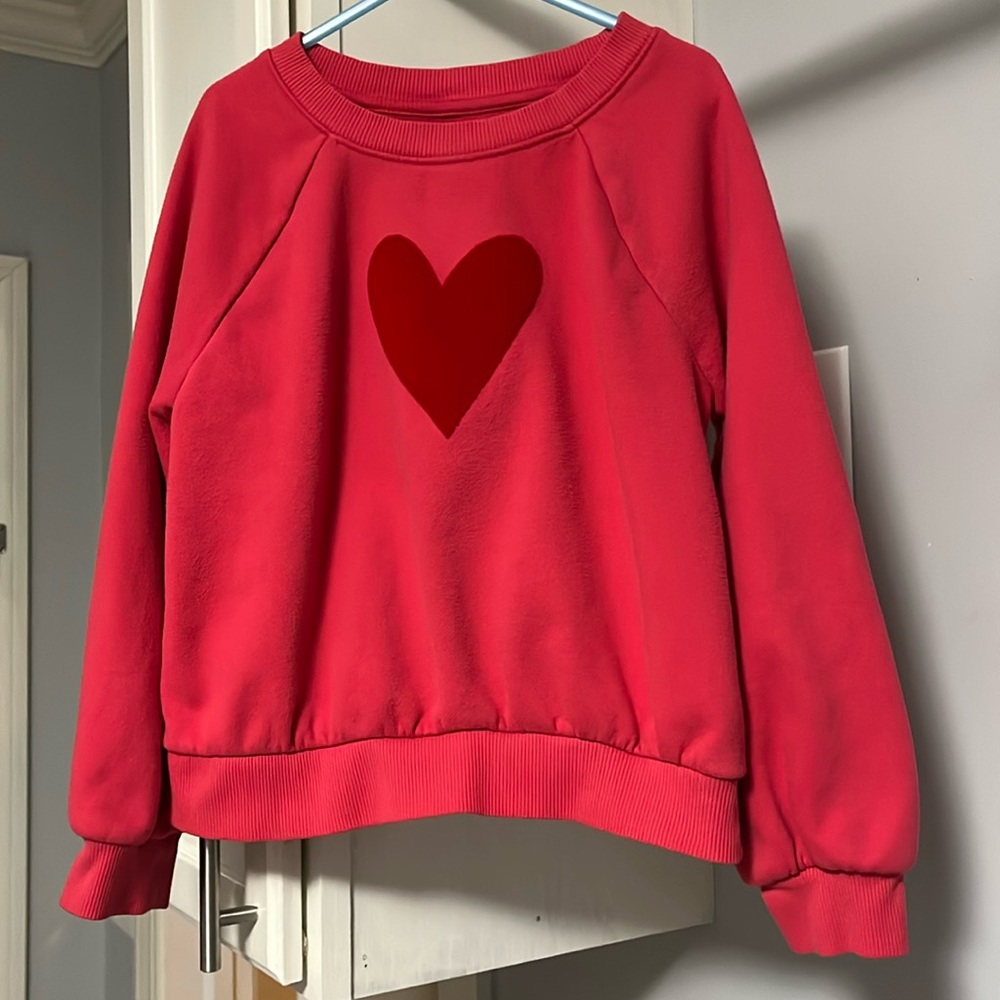 Cat & Jack Hot Pink Sweatshirt with Red Heart Appliqué Size M (8)